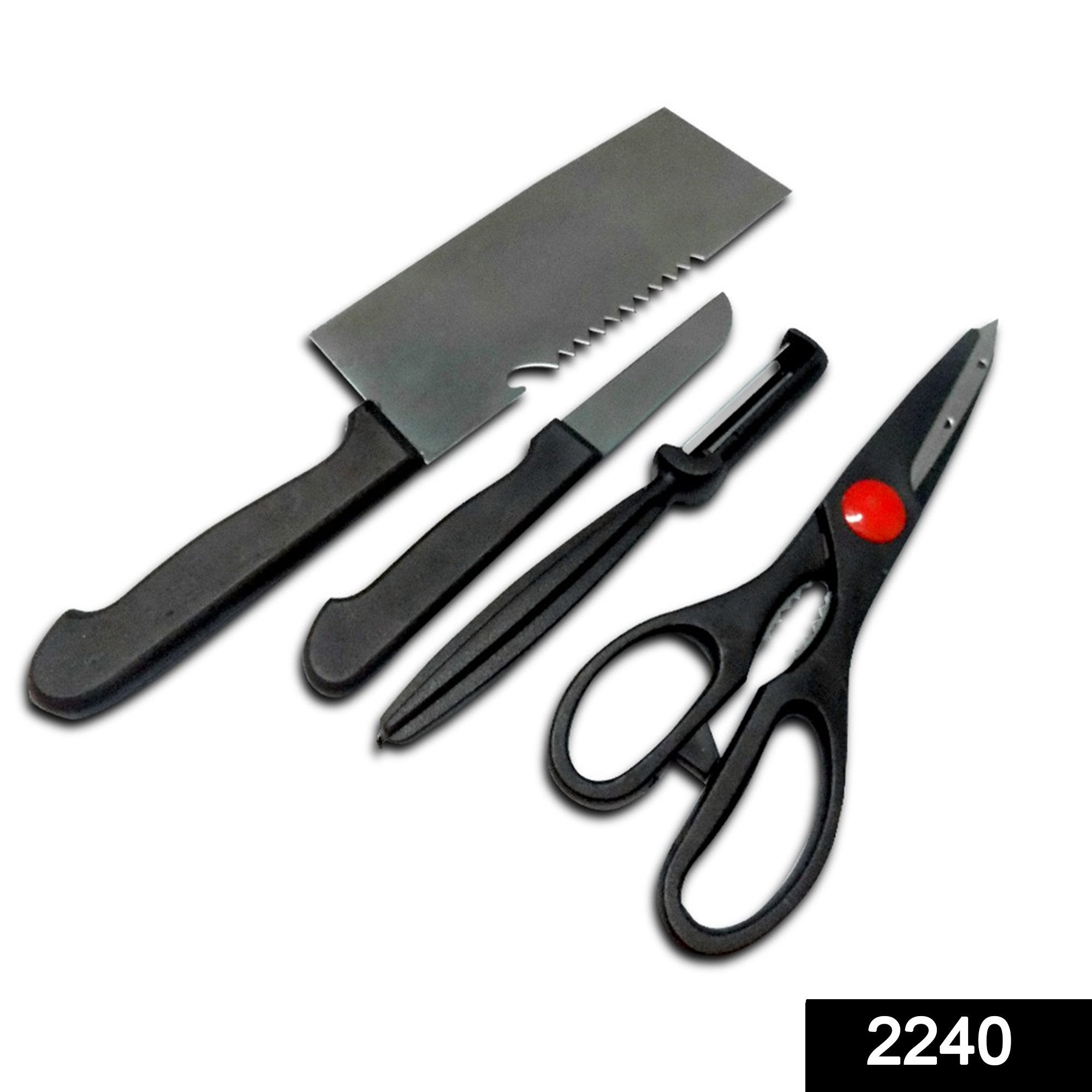 2240 Stainless Steel Kitchen Tool Set (Butcher Knife, Standard Knife, Peeler and Kitchen Scissor) - 4 Pcs - SkyShopy 2240 Stainless Steel Kitchen Tool Set (Butcher Knife, Standard Knife, Peeler and Kitchen Scissor) - 4 Pcs - SkyShopy